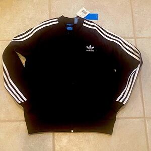 Adidas NWT track suit jacket, zipper, black, side pockets, size youth large
